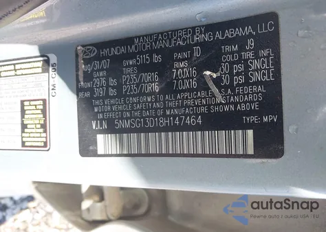 2008 Hyundai Santa Fe Gls из США, поврежденный, VIN 5NMSG13D18H147464